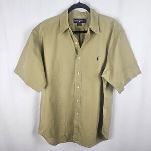 POLO RALPH LAUREN Blaire Y2K Khaki Shirt L Short Sleeve Preppy Logo Minimalist